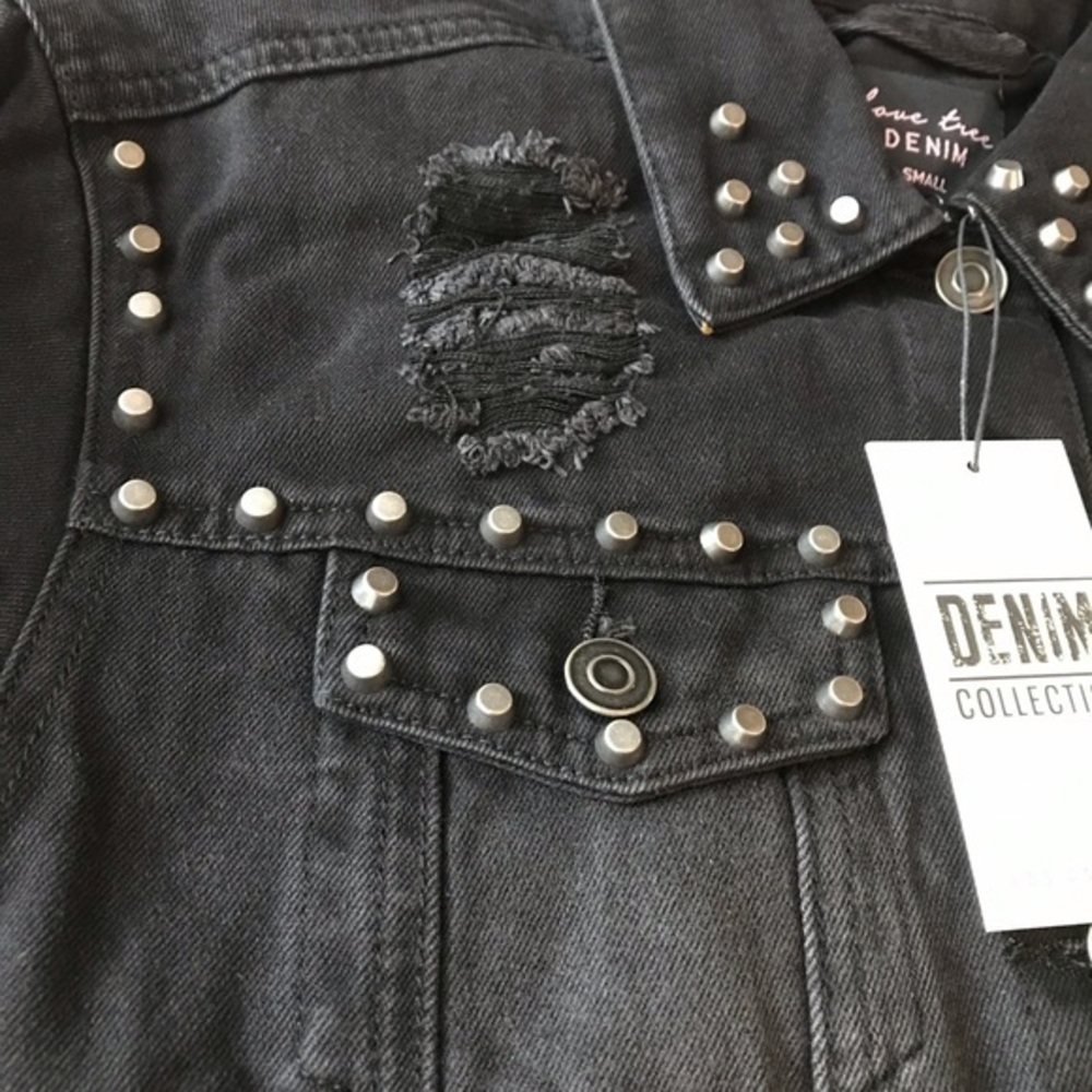 Love Tree Black Slim Denim Jacket with Studs Sz S - Picture 7 of 8